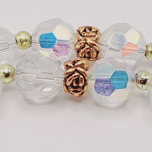 Vintage Czech Fire Polished Crystal Bead Necklace 17" Gold Tone Accents - Picture 2 of 12